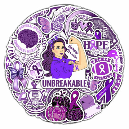BIGZORO 50PCS Epilepsy Awareness Stickers Ribbon Vinyl Decals Waterproof