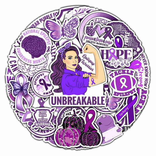 BIGZORO 50PCS Epilepsy Awareness Stickers Ribbon Vinyl Decals Waterproof