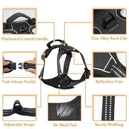 No Pull Dog Harness Adjustable Reflective Front Clip Padded Black Size L