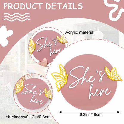 WAWUO She's Here Milestone Board Butterfly Gender Reveal Party Decor Acrylic