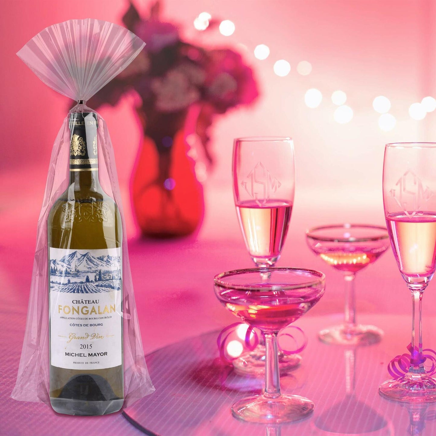 Kolewo4ever Wine Bottle Gift Bags Green Organza 8x16in 100pcs + 200 Twist Ties