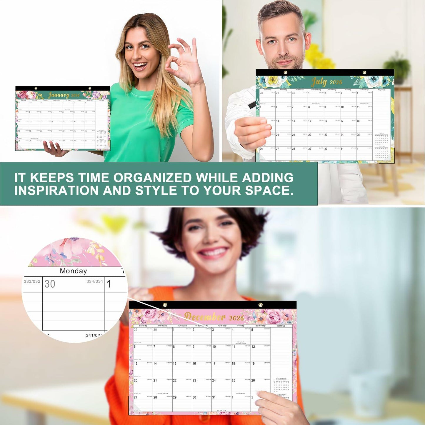 Lbylyhxc 2026 18-Month Desk Calendar Flowers 17x12 inches