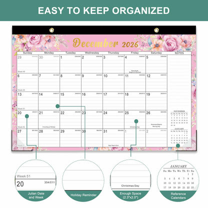 Lbylyhxc 2026 18-Month Desk Calendar Flowers 17x12 inches