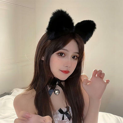 Jinshining White Cat Fox Ears Cosplay Headband with Bells Faux Fur Unisex