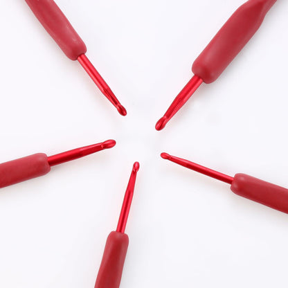 OYEUYID Red Crochet Hook Set 9 Sizes 2-6mm Soft Handle Aluminum