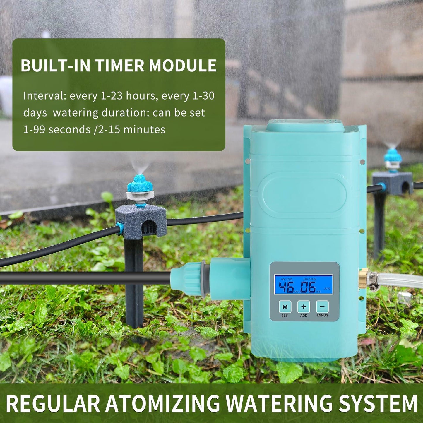 RUNWUSHENG Automatic Drip Irrigation Sprinkler Kit LCD Display 15 Nozzles