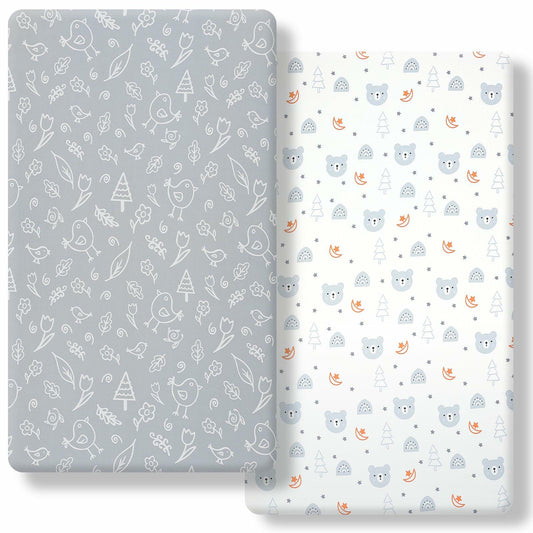 FHMJYH 2PC Super Soft Stretch Knit Crib Sheet Set Microfiber 52x28 Brown Beige