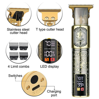 Hilandkom Hair Clippers Men Cordless T-Blade Trimmer Rechargeable LCD Figure-03