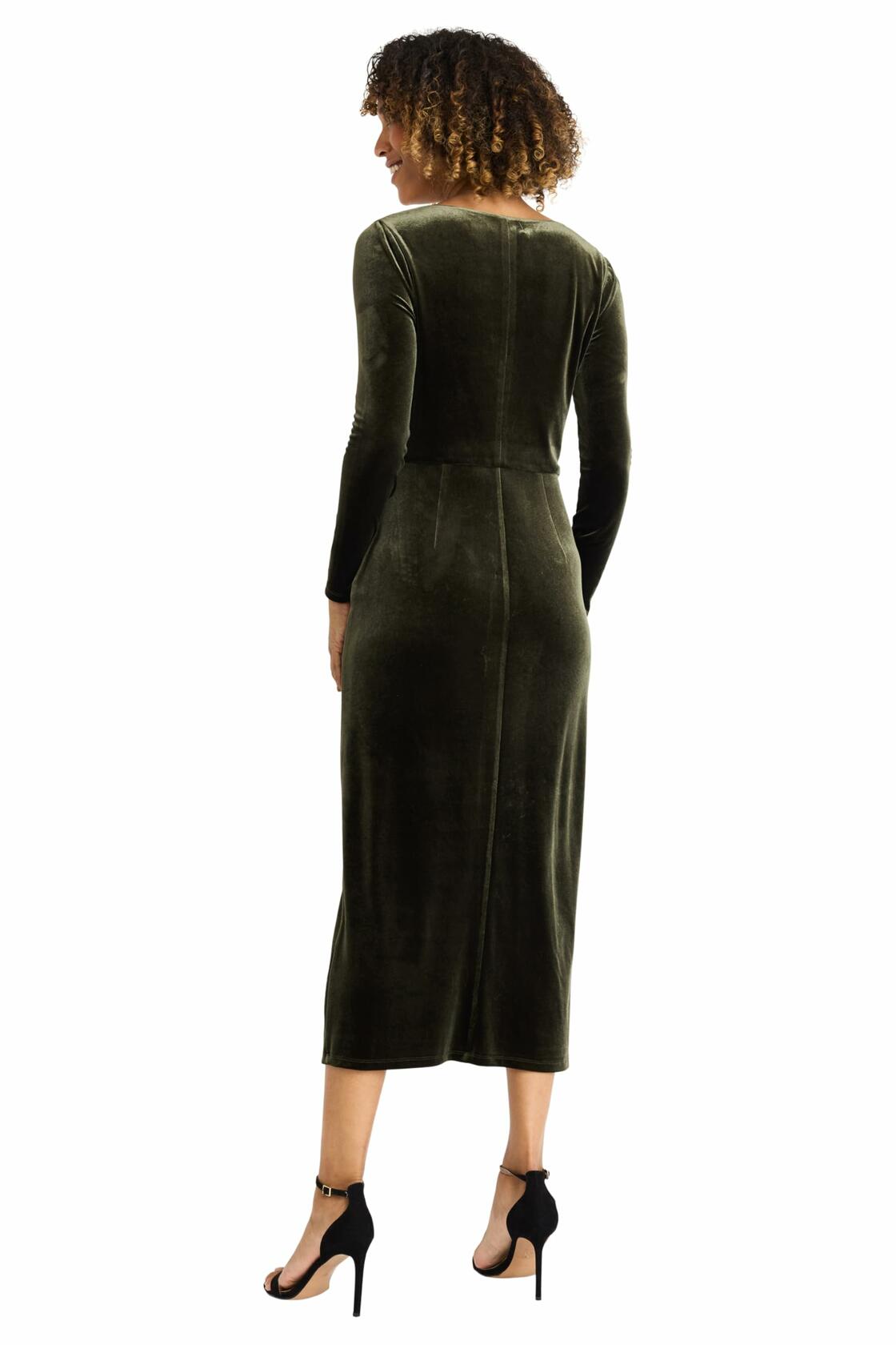 Maggy London Women's V Neck MIDI Dress Draped Knot Waist Slit Rosin Size M