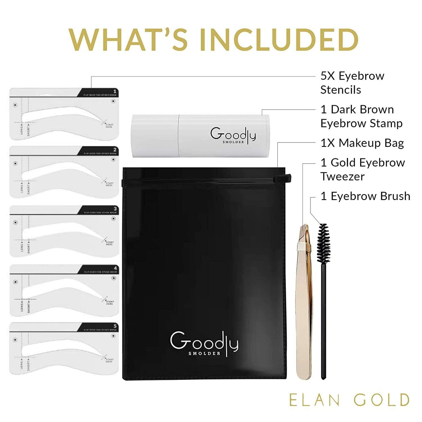 EGLD GOODLY Eyebrow Stamp Kit w/ Tweezer Waterproof Long-Lasting Nearly Black