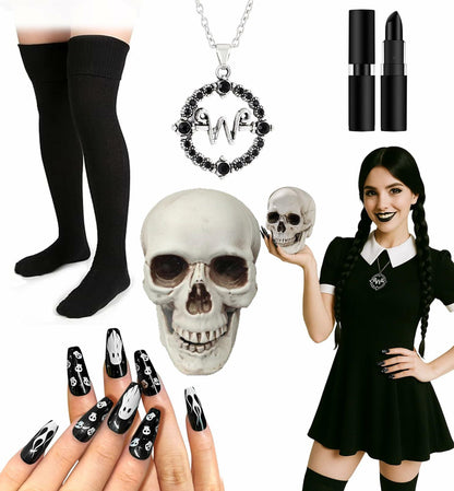 Swooflia 5PCS Women’s Halloween Costume Accessories Set Skull Necklace