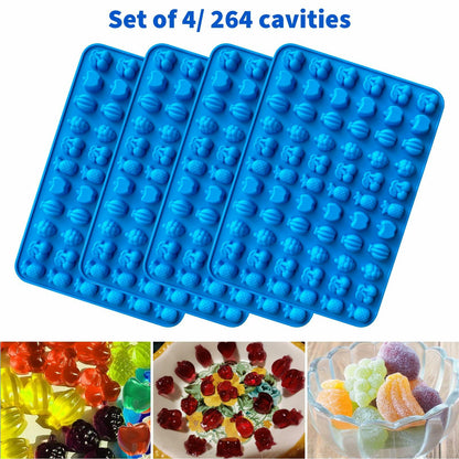 Sidosir Gummy Candy Mold Set 7PCS Silicone Nonstick Bears Dinosaur Fruit Donut