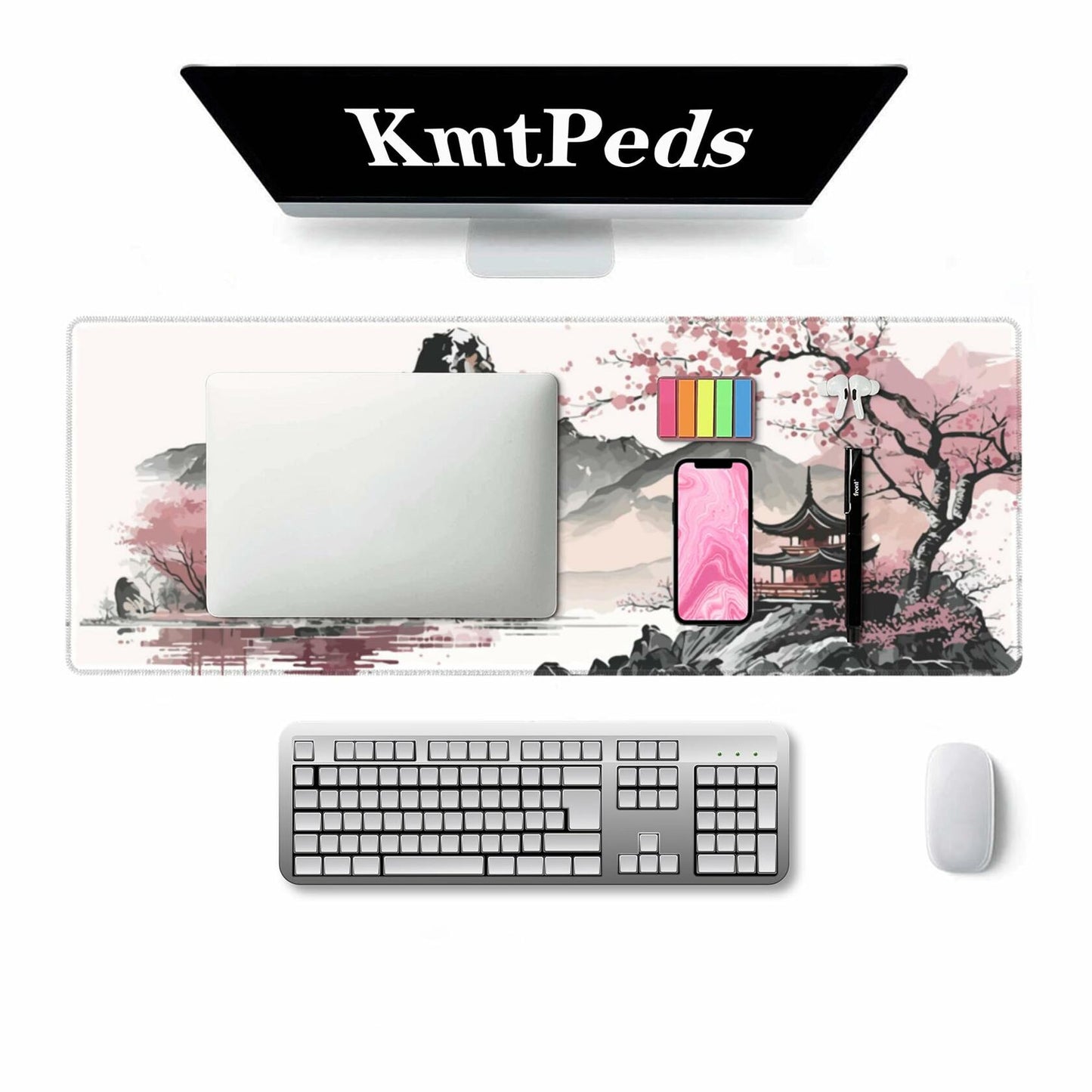 Topographic Gaming Mouse Pad Large Extended White Desk Mat 31.5x11.8