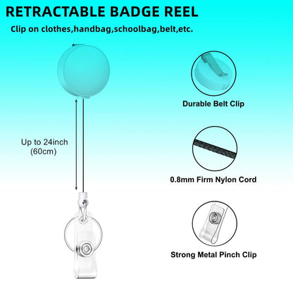 Retractable Badge Holder Carabiner ID Reel Keychain Gilt Marble Blue