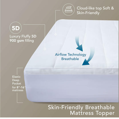 Epitex Mattress Topper Twin 3 Inch Thick Pillow Top Cooling White Size Twin