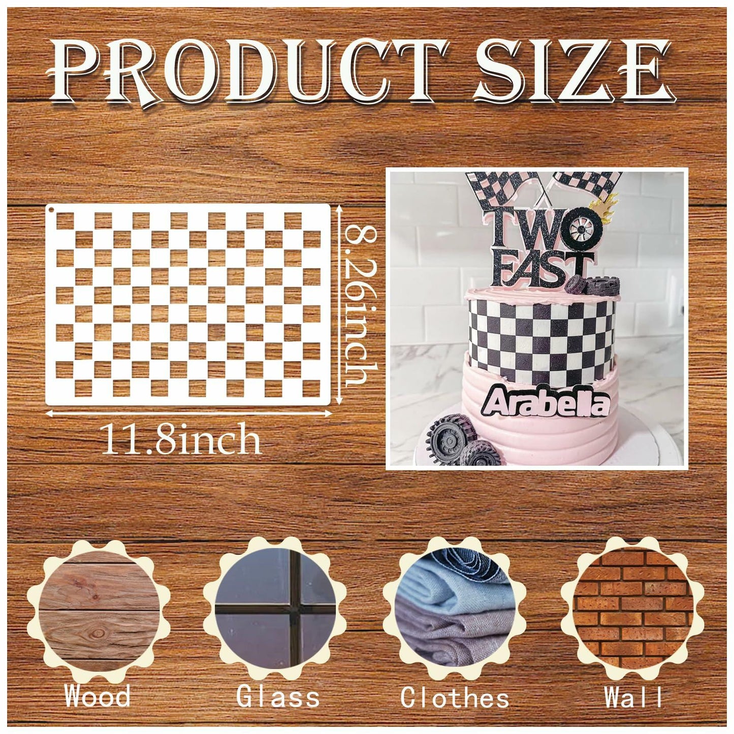 Script Stencil for Wood Painting French Writing Checkerboard Craft