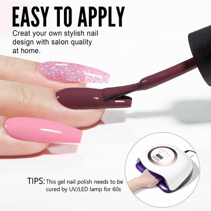 YOKE FELLOW Gel Nail Polish Set 6 Pcs 10ML Nude Pink Glitter Gel Polish