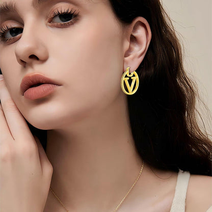 DANASS 18K Gold Luxury V Letter Earrings Women Sisters Elegant Gift