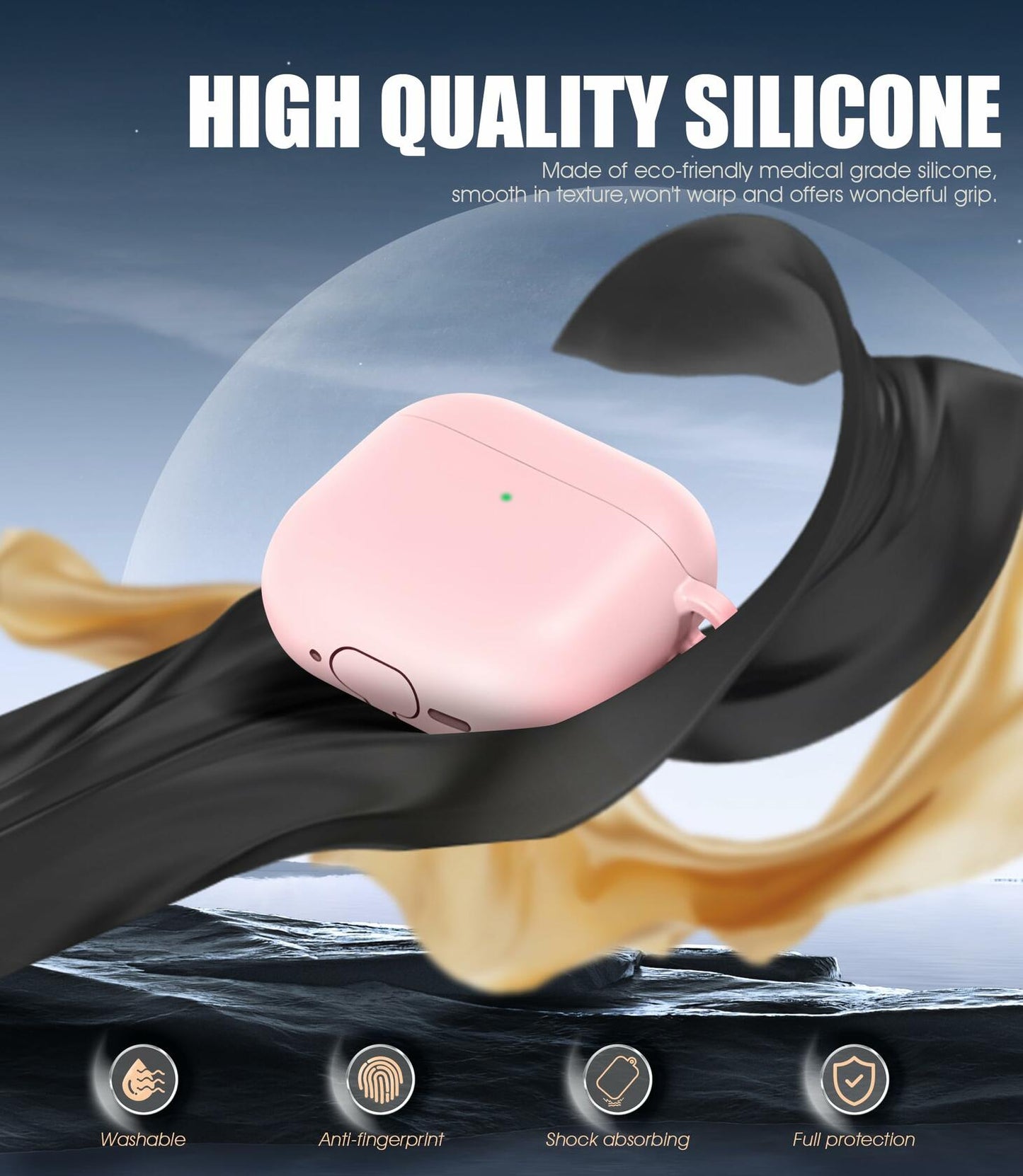 Seltureone AirPods 4 Case Soft Silicone Shockproof Keychain Pink 2024