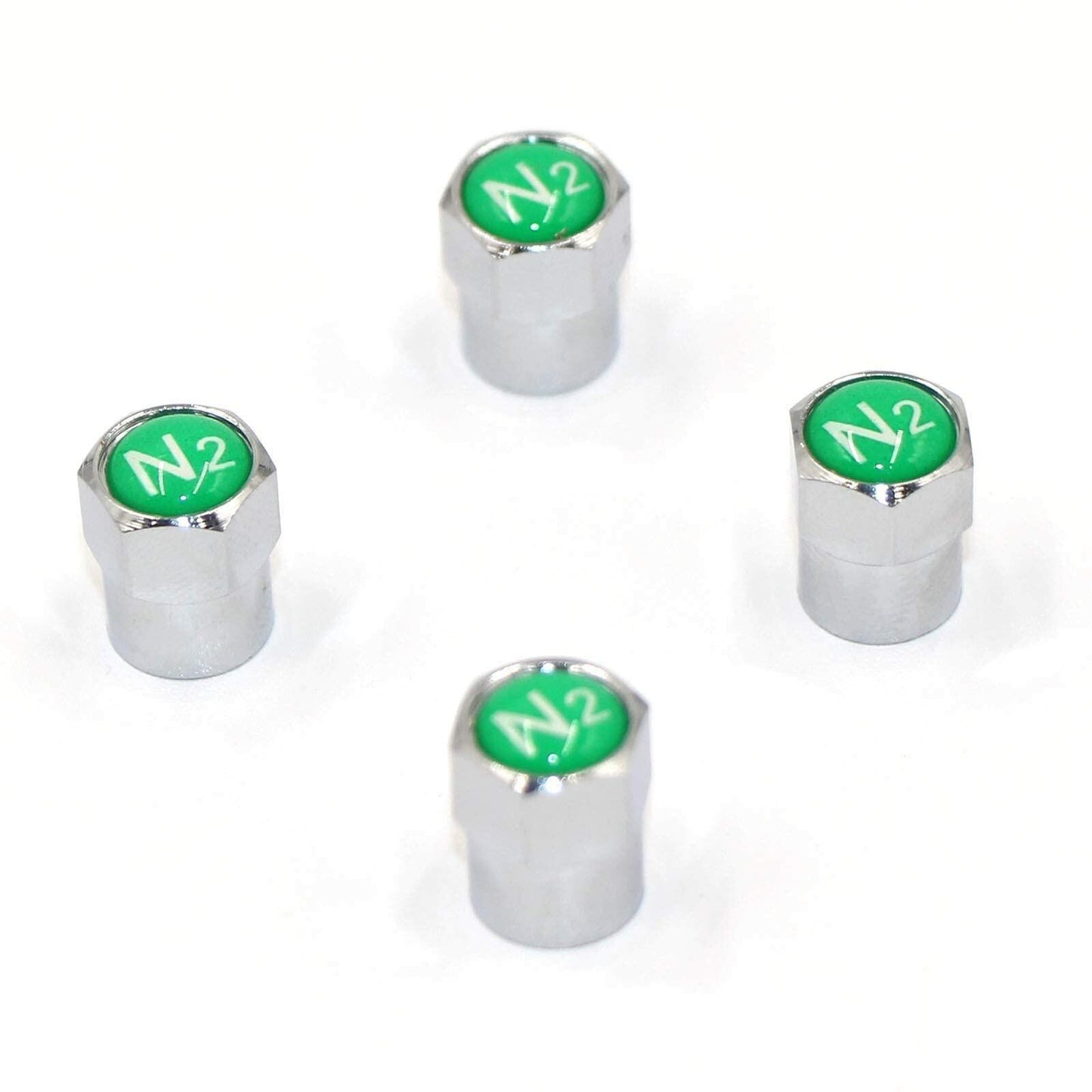ACCRETION Chrome Brass Valve Stem Caps N2 Nitrogen Logo 4 pcs Red/Silver