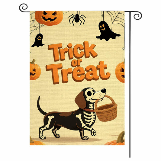Halloween Trick or Treat Garden Flag 12x18 Double Sided Ghost Dog