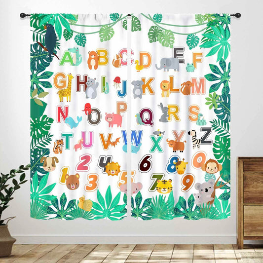 Lnepty Kids Alphabet ABC Curtains Woodland Animal Nursery 2pcs 42x45