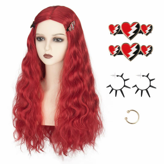 Miss U Hair Long Wavy Red Wig Women Middle Part Hair Clips Cosplay Halloween