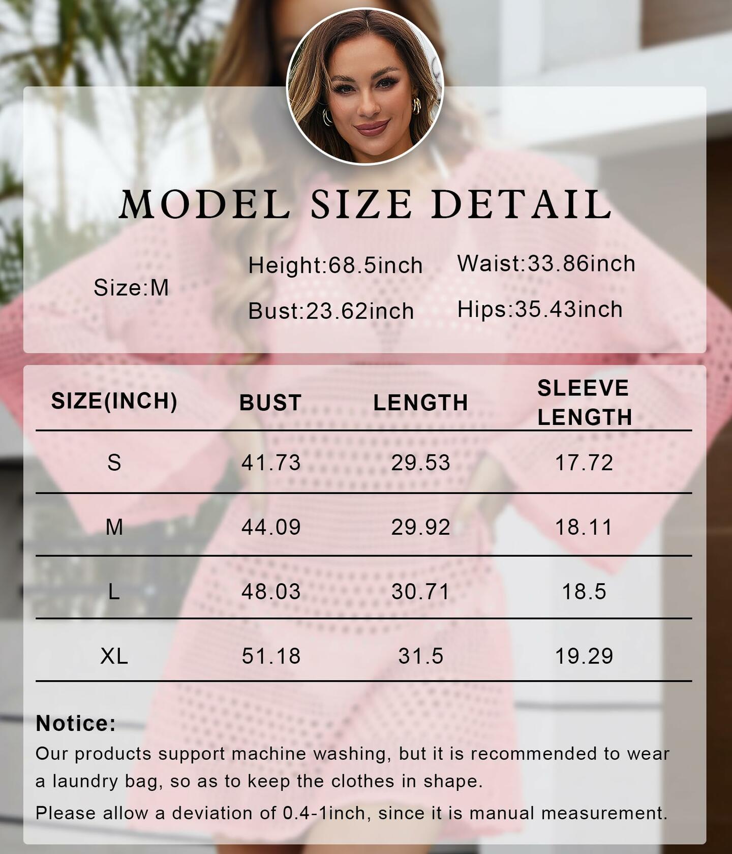 Women Crochet Bikini Cover Up Knitted Beach Swimsuit Dress Pink S