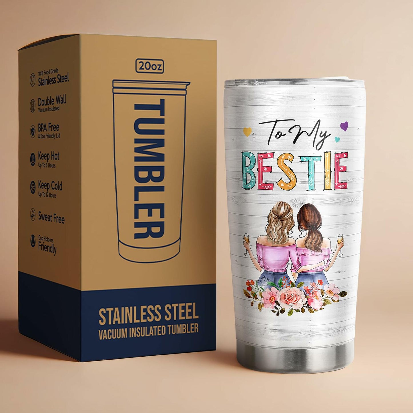 Pawzity Friendship Gift for Women Best Friend BFF 20oz Stainless Steel Tumbler