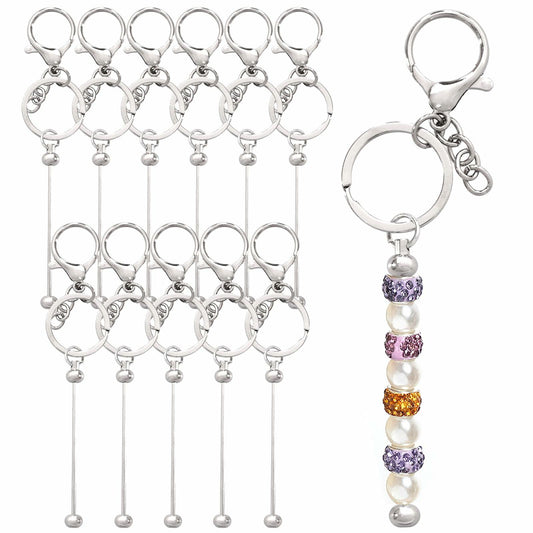 Rthjsfj 12Pcs Beadable Metal Keychain Bars for Beads DIY Craft Kit Silver