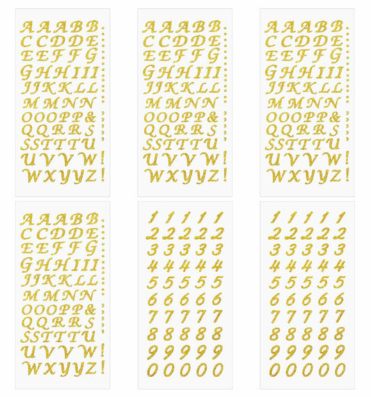 PPhtony 6 Sheets Glitter Alphabet Number Stickers Self-Adhesive Silver
