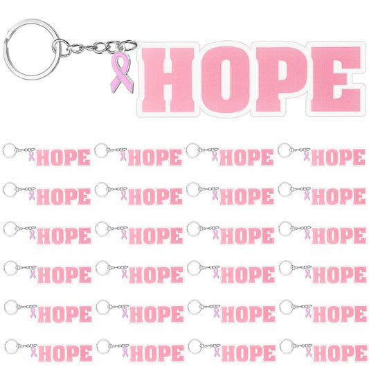 Nosiny 24 Pcs Pink Breast Cancer Awareness Acrylic Keychains 4.13x1.42in