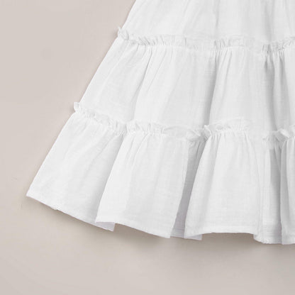 TIMOGG Toddler Girl Sleeveless Linen Cotton Dress Bow White Size 3-4T
