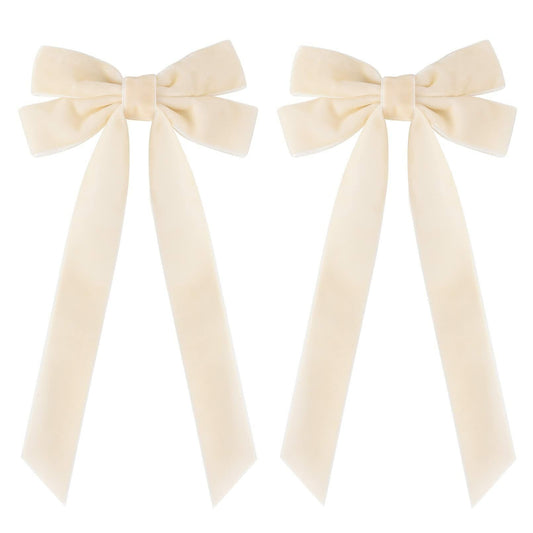 Aileam 2PCS Velvet Hair Bows Ivory Beige Big Fall Alligator Clips