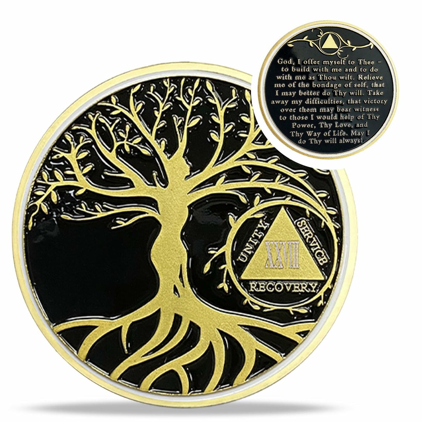28 Year Sobriety Coin Gold Tree of Life AA Chip Token Size 1-40