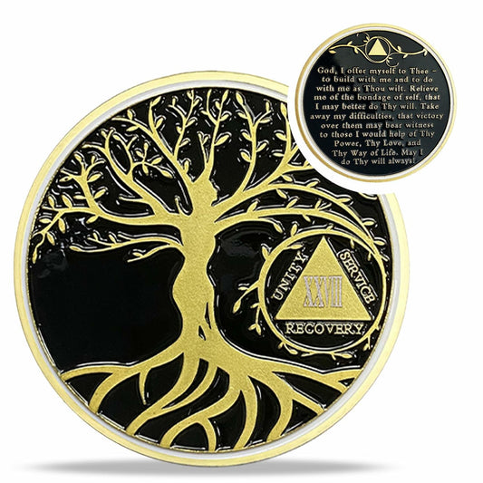 28 Year Sobriety Coin Gold Tree of Life AA Chip Token Size 1-40