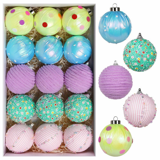 SY Super Bang 15PCS Christmas Ornaments Set 8CM Macaroon Colorful Plastic