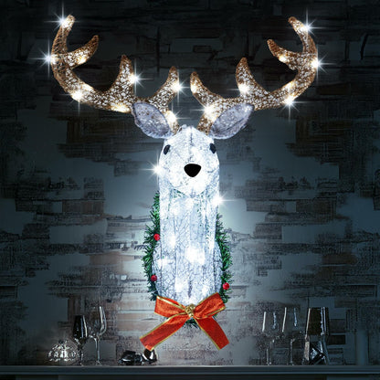 Hourleey 32" Lighted Christmas Reindeer Head Wall Decor Battery Operated White