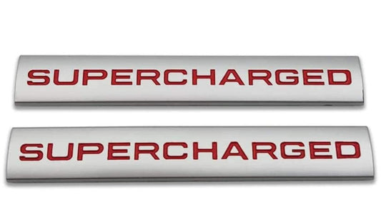 ChezMax 2Pcs 3D Raised Supercharged Car Emblem Badge Sticker Silver Red