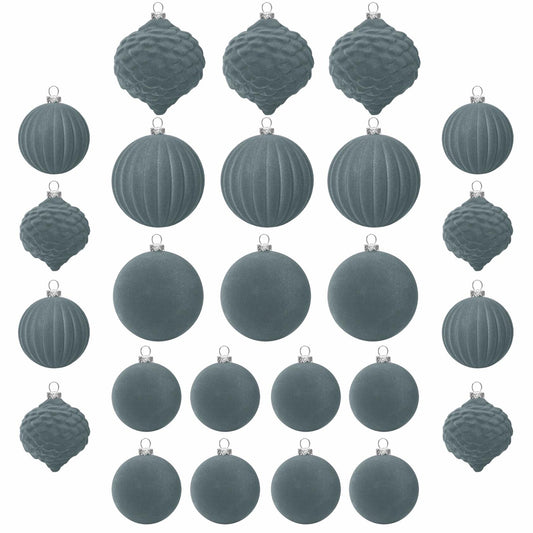 KI Store Velvet Christmas Balls Lux Gray 25pcs Flocked Xmas Tree Decor