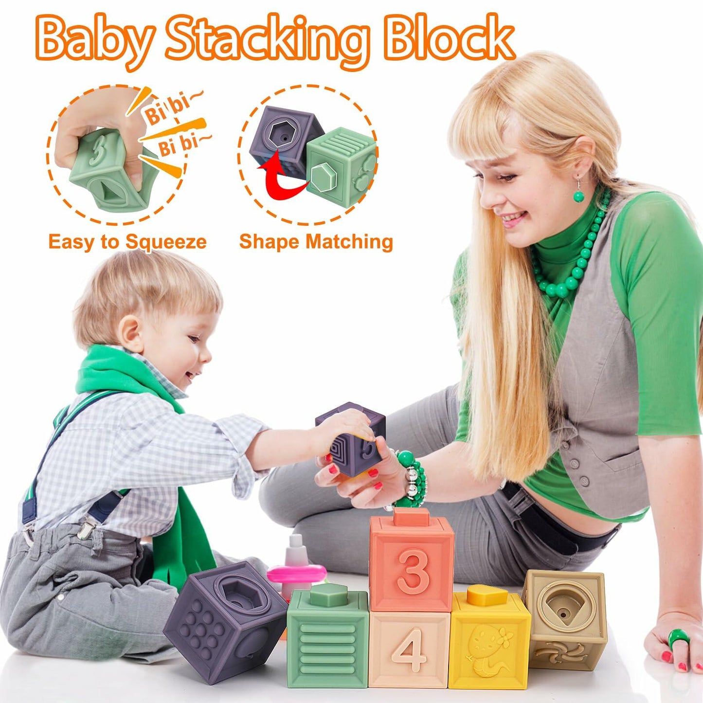 Qirptey Montessori Baby Toys Infant Pull String Stacking Cups Multicolor