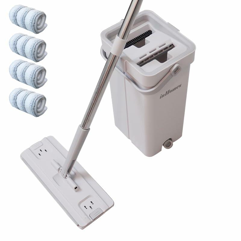 INHOMES Self-Wringing Flat Mop with 4 Microfiber Pads, 56" Handle