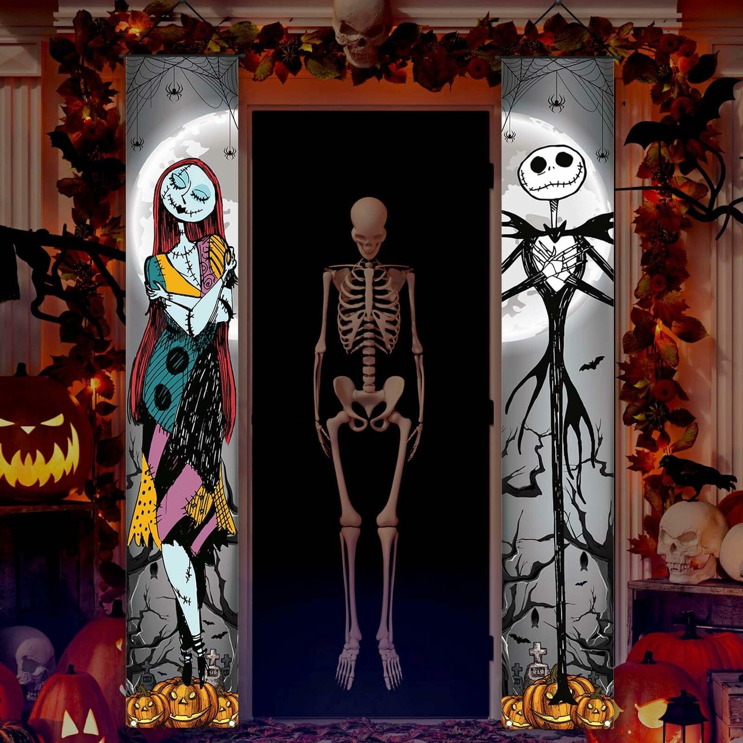 FARMNALL Halloween Porch Banner Spider Webs Outdoor Holiday Decor Black