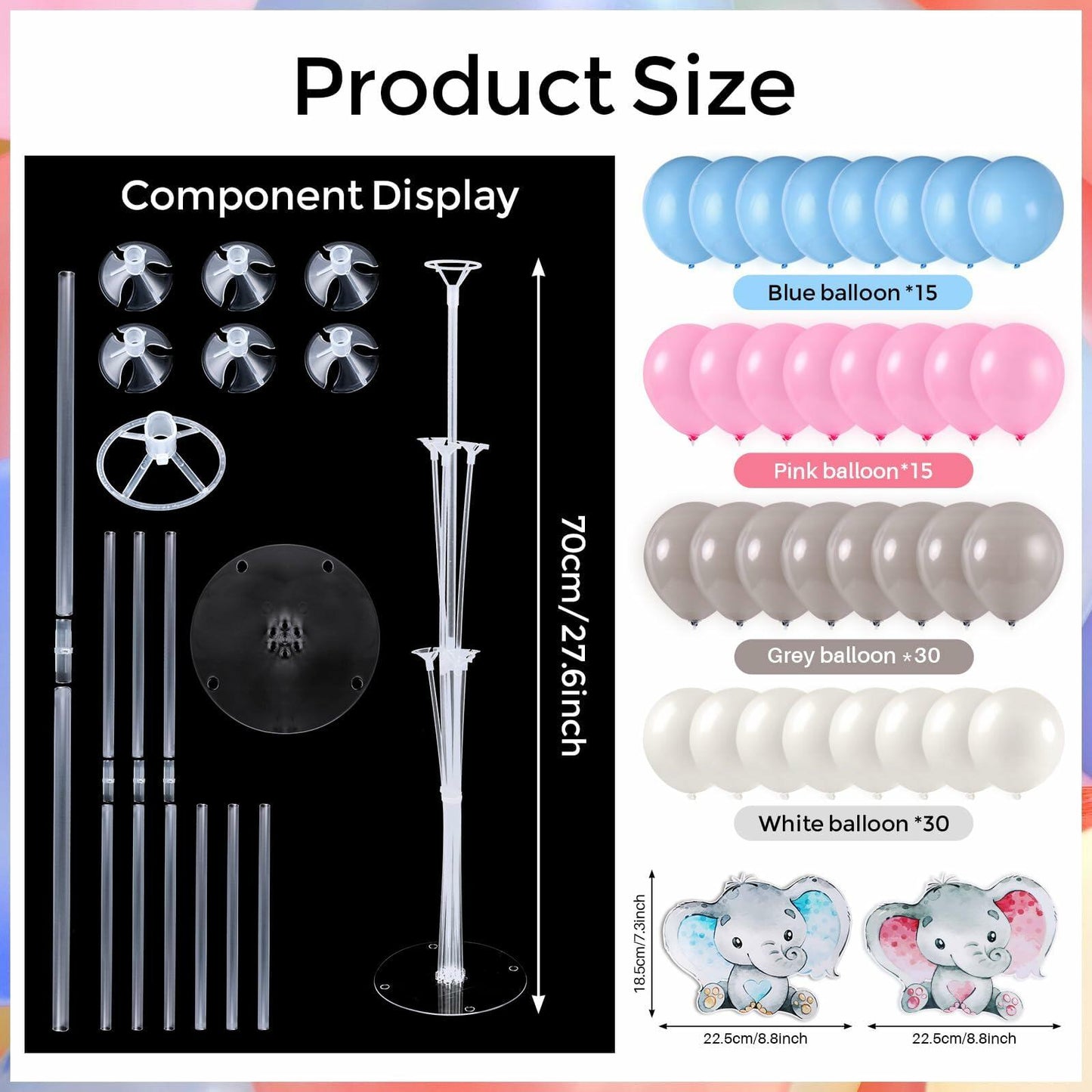 12 Sets Baby Shower Balloon Stand Kit Gender Reveal Pink Blue Table Decor