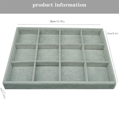 AIRZSNRY Large Velvet Jewelry Tray Drawer Organizer 12 Grid Grey