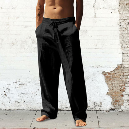 domirica Men's Casual Linen Sweatpants Drawstring Waist Black Size M