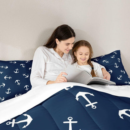Manfei Anchor Comforter Set Nautical Navy Blue 2pcs Twin Size
