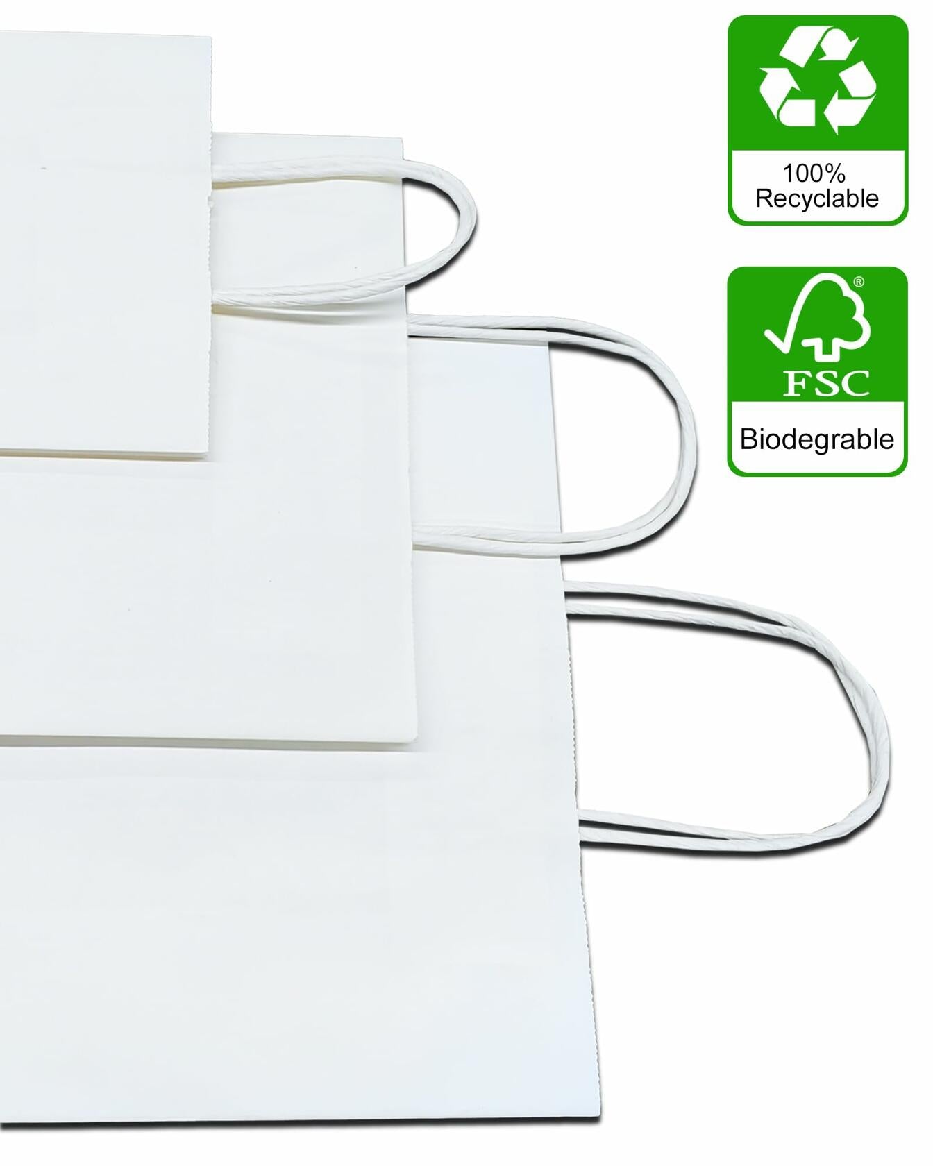 BAG BOX 50 Pack Kraft Paper Gift Bags with Handles 8.25x4.3x10.6 Inch White