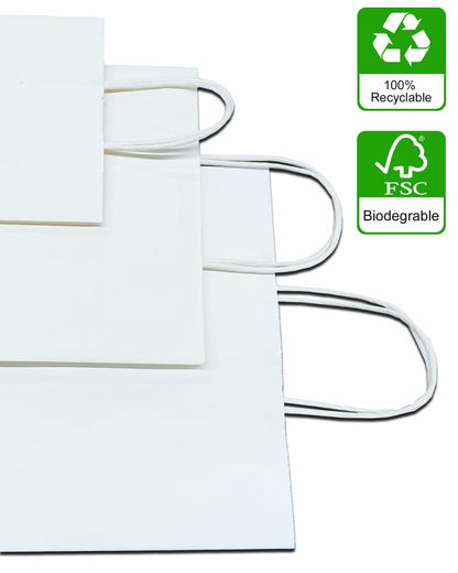 BAG BOX 50 Pack Kraft Paper Gift Bags with Handles 8.25x4.3x10.6 Inch White