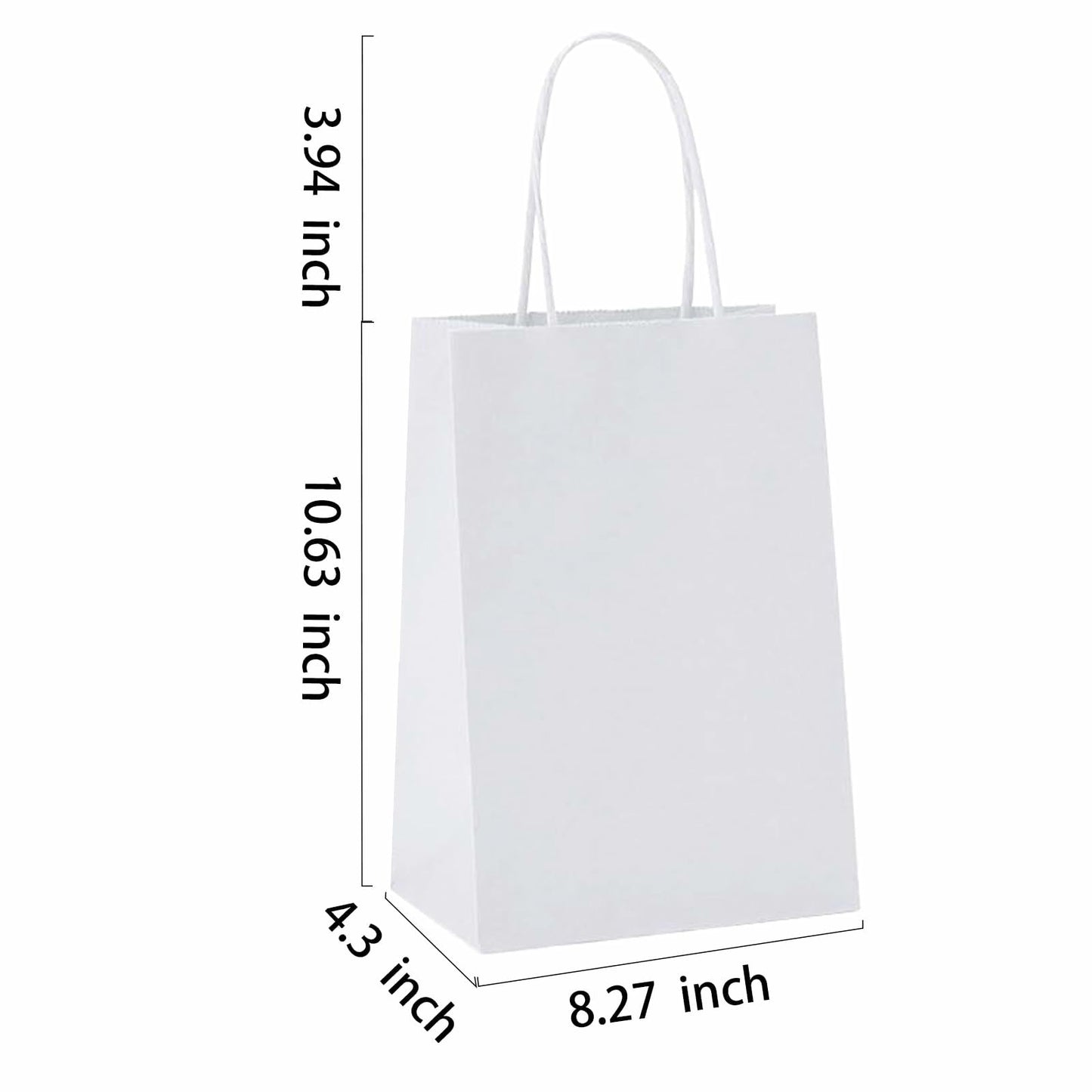 BAG BOX 50 Pack Kraft Paper Gift Bags with Handles 8.25x4.3x10.6 Inch White